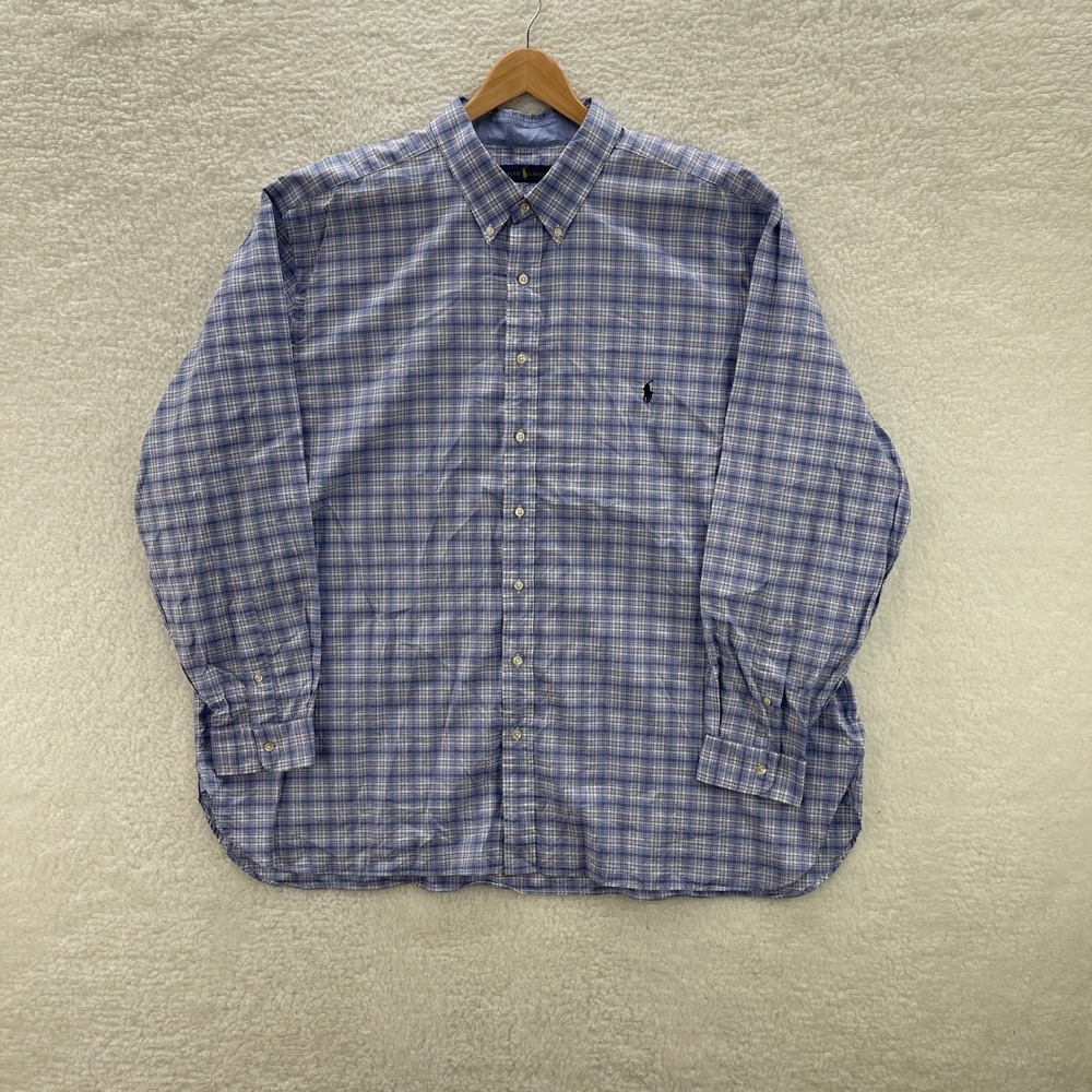 Polo Ralph Lauren Shirt Mens 3XB Blue Purple Plaid Button Down Preppy Office
